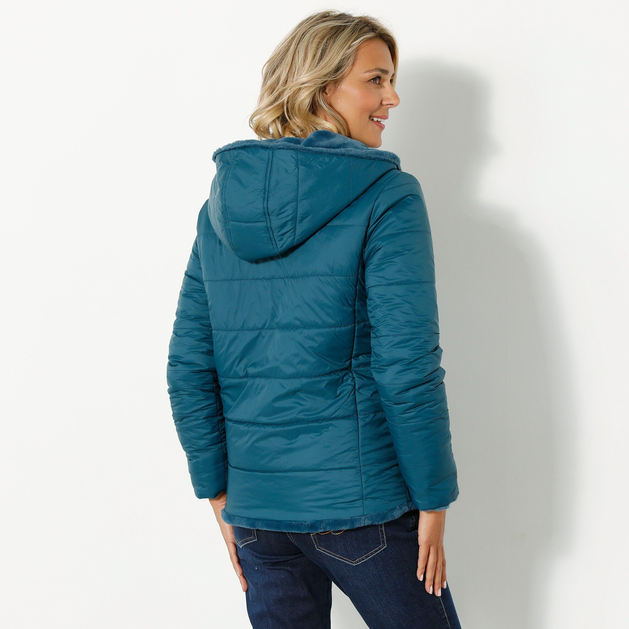 Veste fausse fourrure réversible en doudoune
