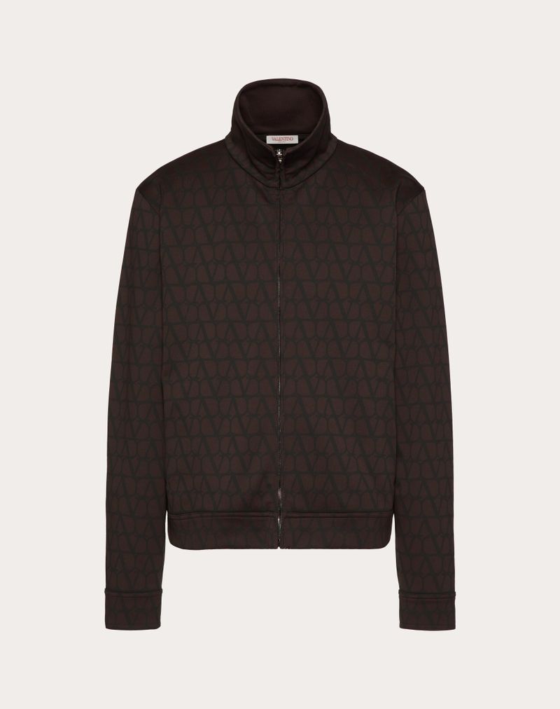 Sweat-shirt en coton à col montant zippé et imprimé toile iconographique