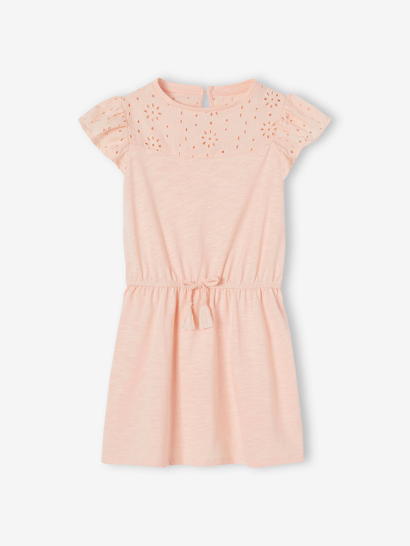 Vertbaudet Mädchen Kleid mit Lochstickerei Oeko-Tex - zartrosa