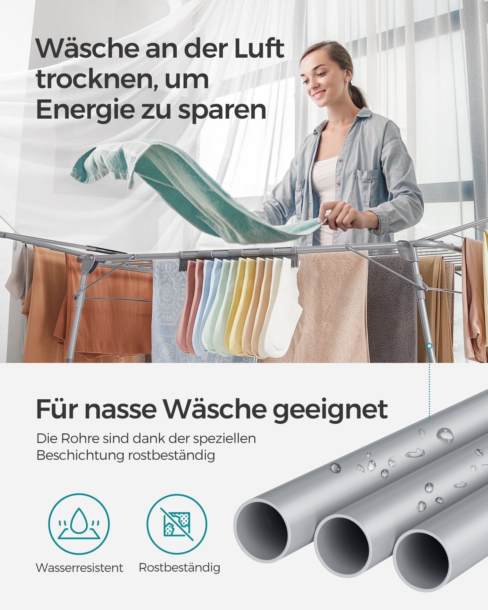 SONGMICS Wäscheständer, Standtrockner platzsparend, mit Sockenhalter