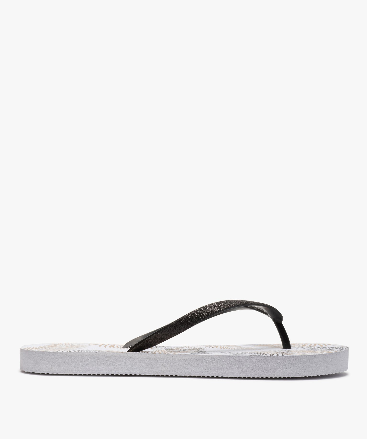 Tongs femme à motifs tropicaux et brides pailletées blanc | GEMO