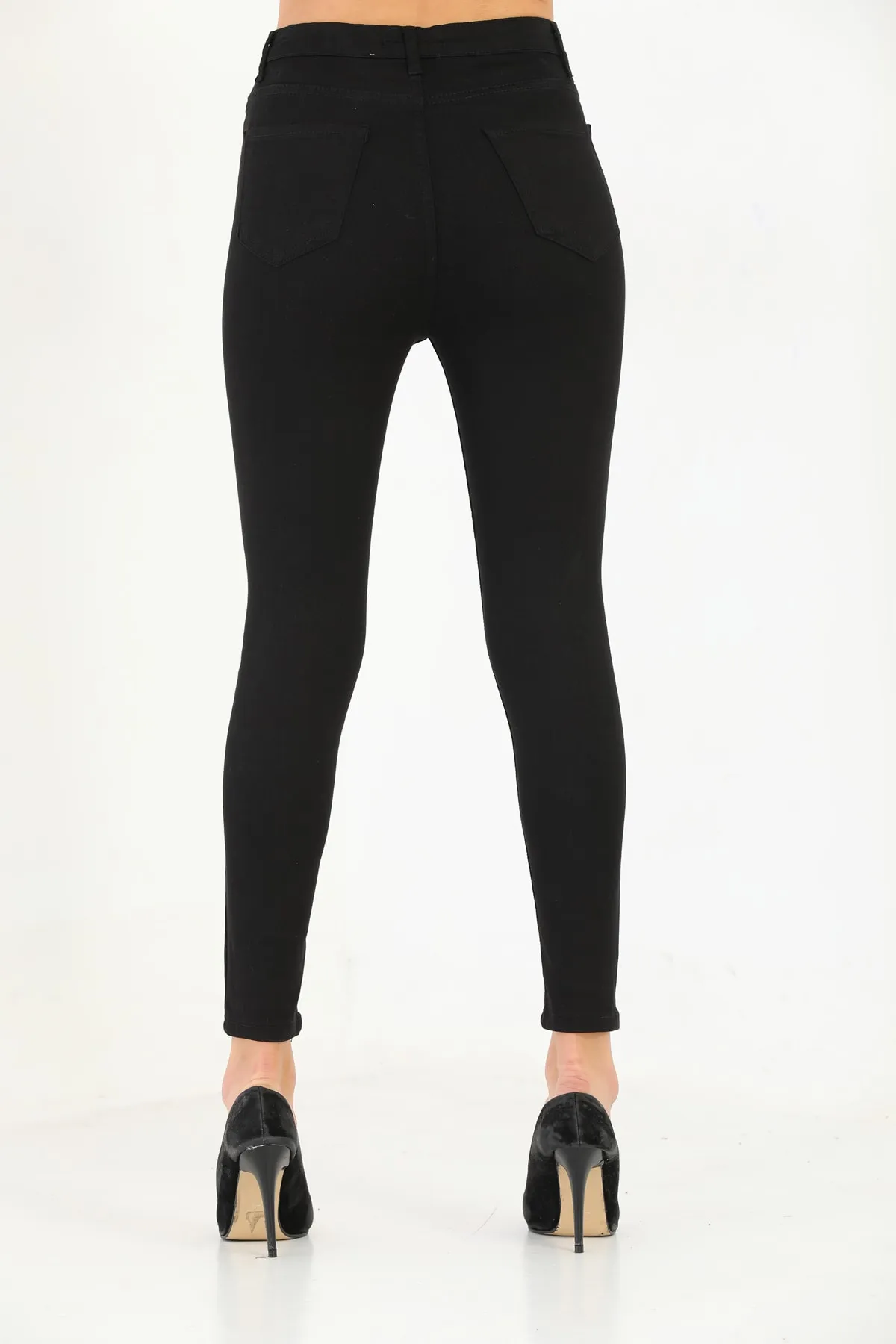 BİKELİFE  Schwarze Damenjeans aus Lycra-Denim mit hoher Taille