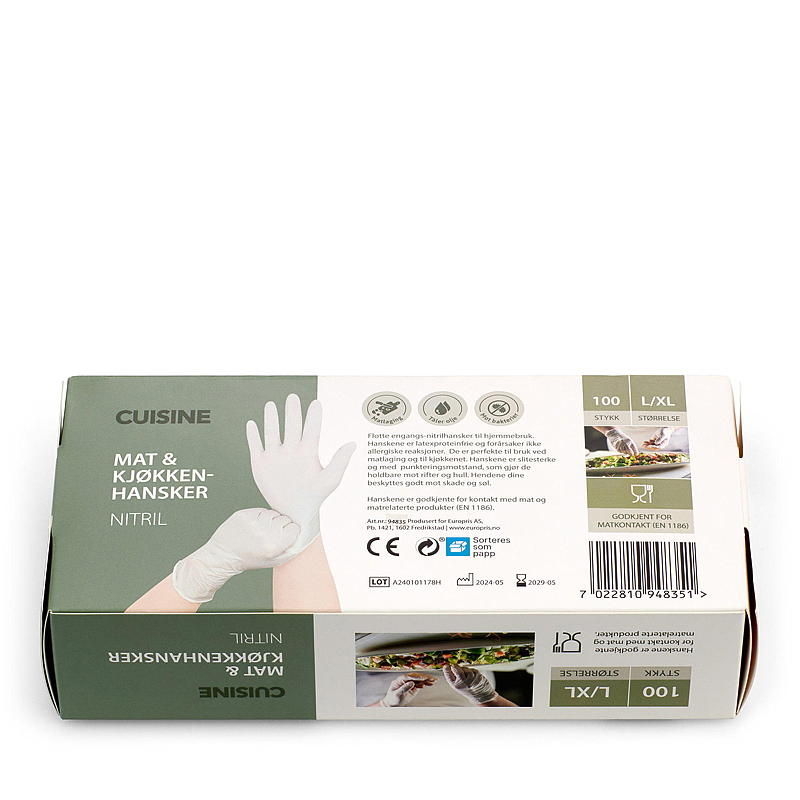 Cuisine Engangshanske 100-pk str L/XL nitril hvit