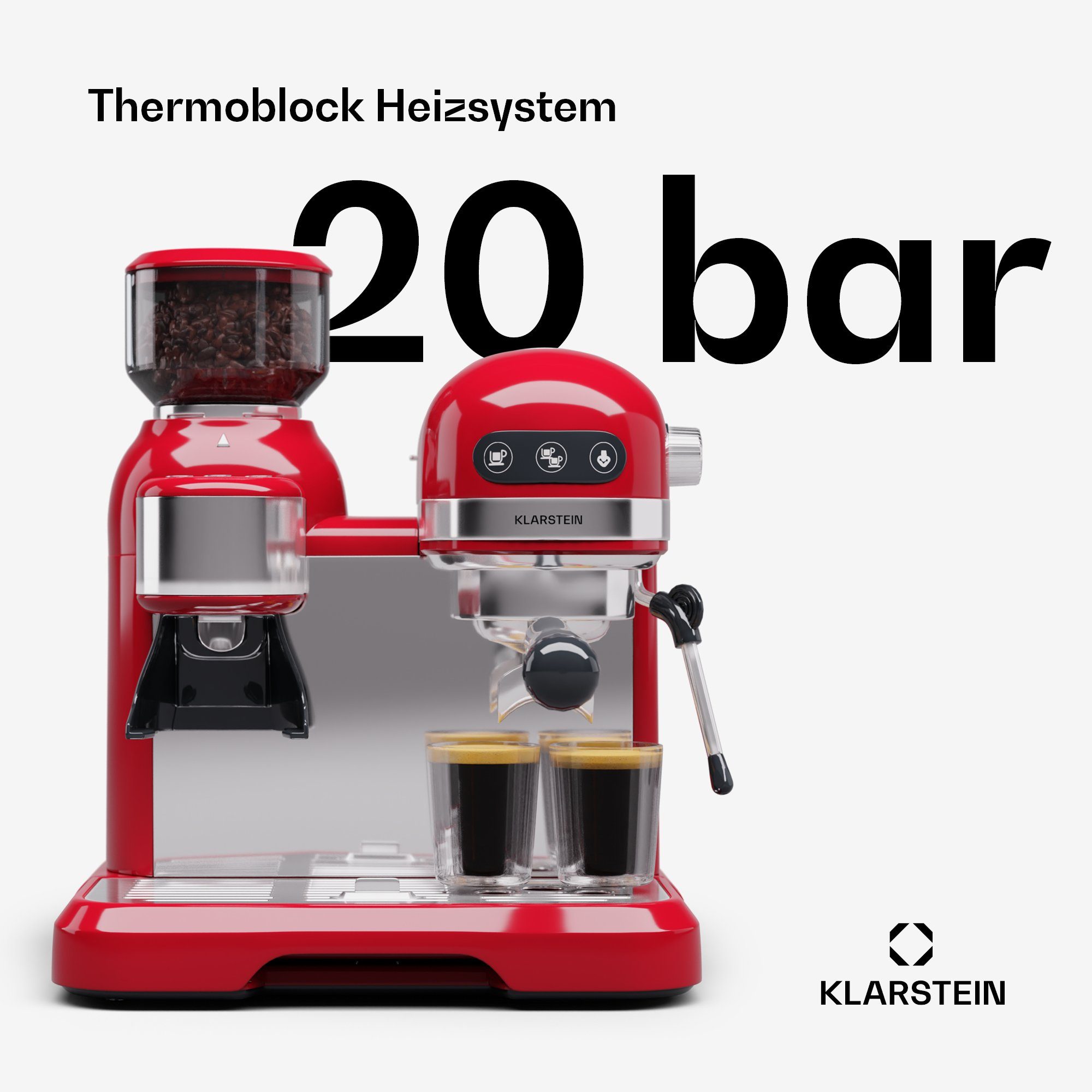 Klarstein Espressomaschine Bella Café Espresso, 1.4l Kaffeekanne, Elektrisch 20 Bar Kaffemaschine Tassenwärmer 1,4 L