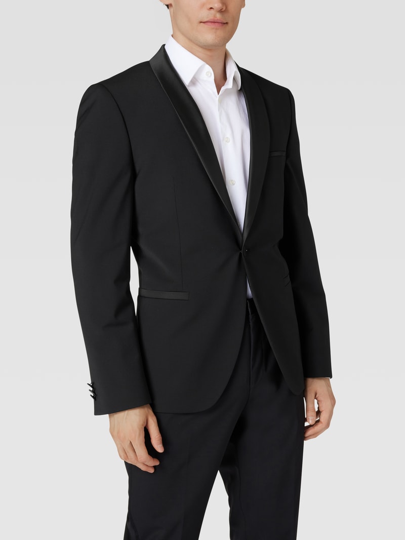 Slim Fit 1-Knopf-Sakko mit Label-Stitching in schwarz