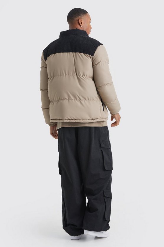Colorblock-Steppjacke mit Cord-Einsatz