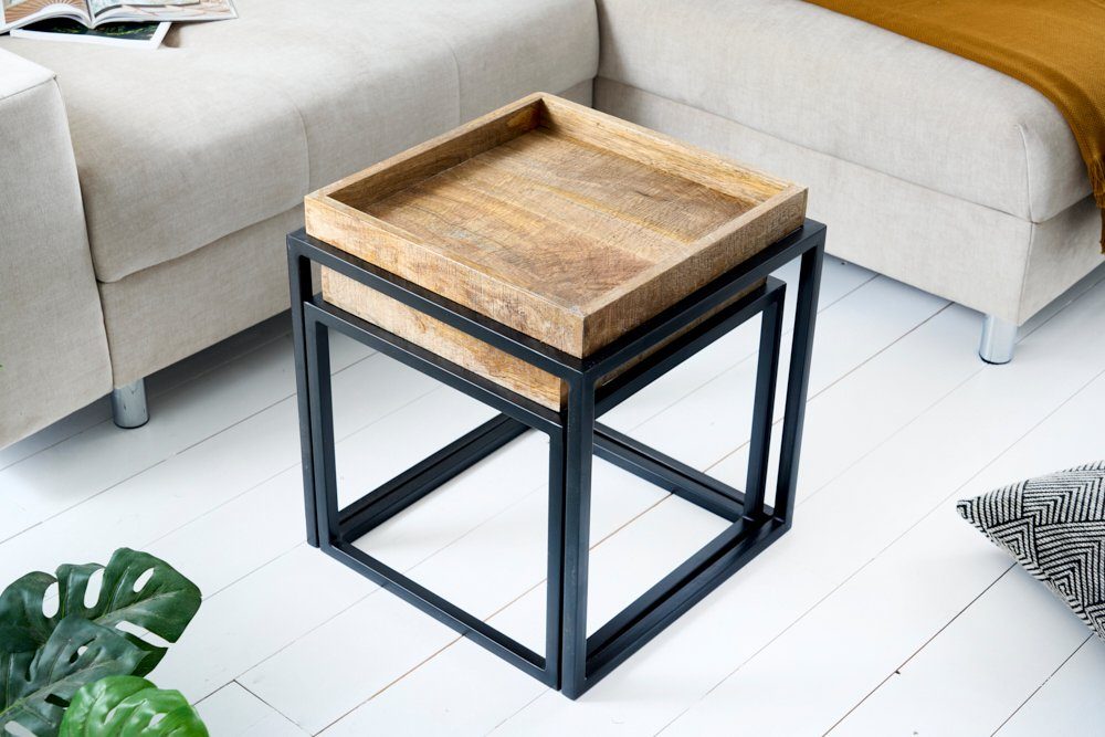 riess-ambiente Beistelltisch SERVITEUR 45cm natur / schwarz (Set, 2-St), Wohnzimmer · Massivholz · Metall · Industrial