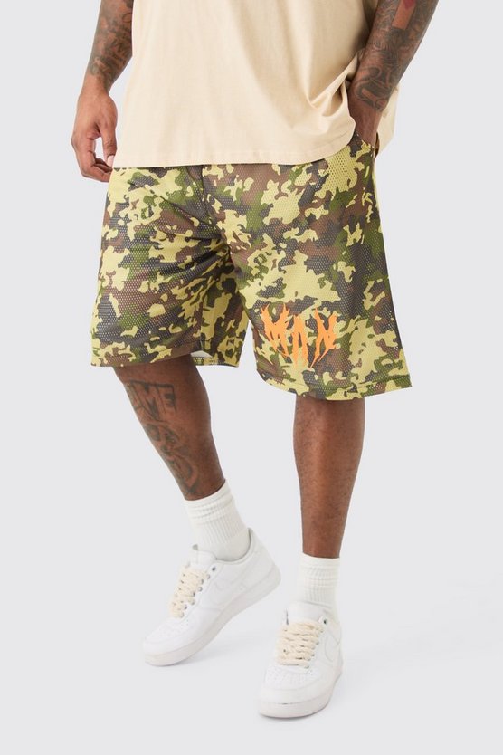 Plus Man Mesh Camouflage Basketball-Shorts