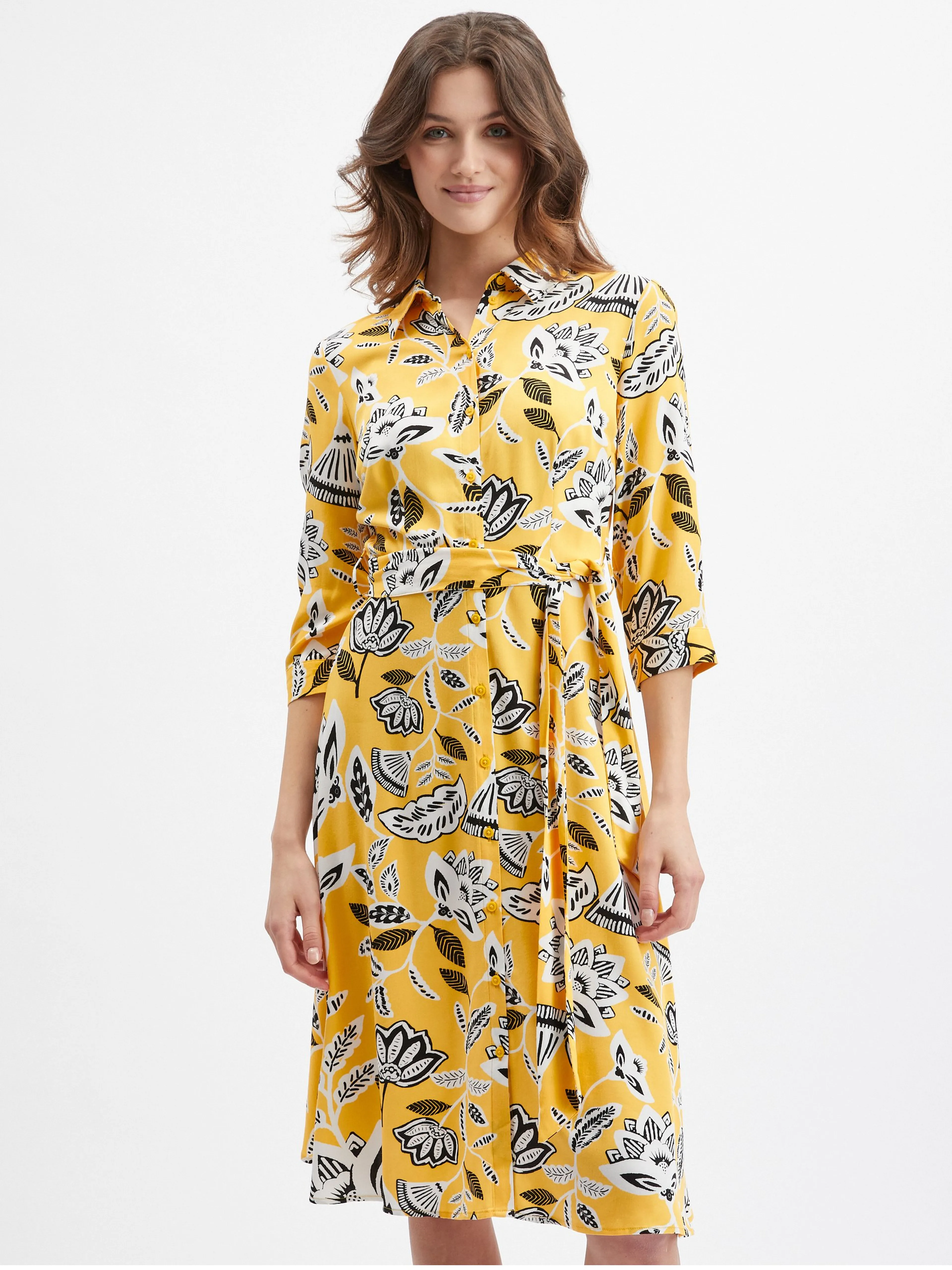 Gelbes geblümtes Damenkleid ORSAY