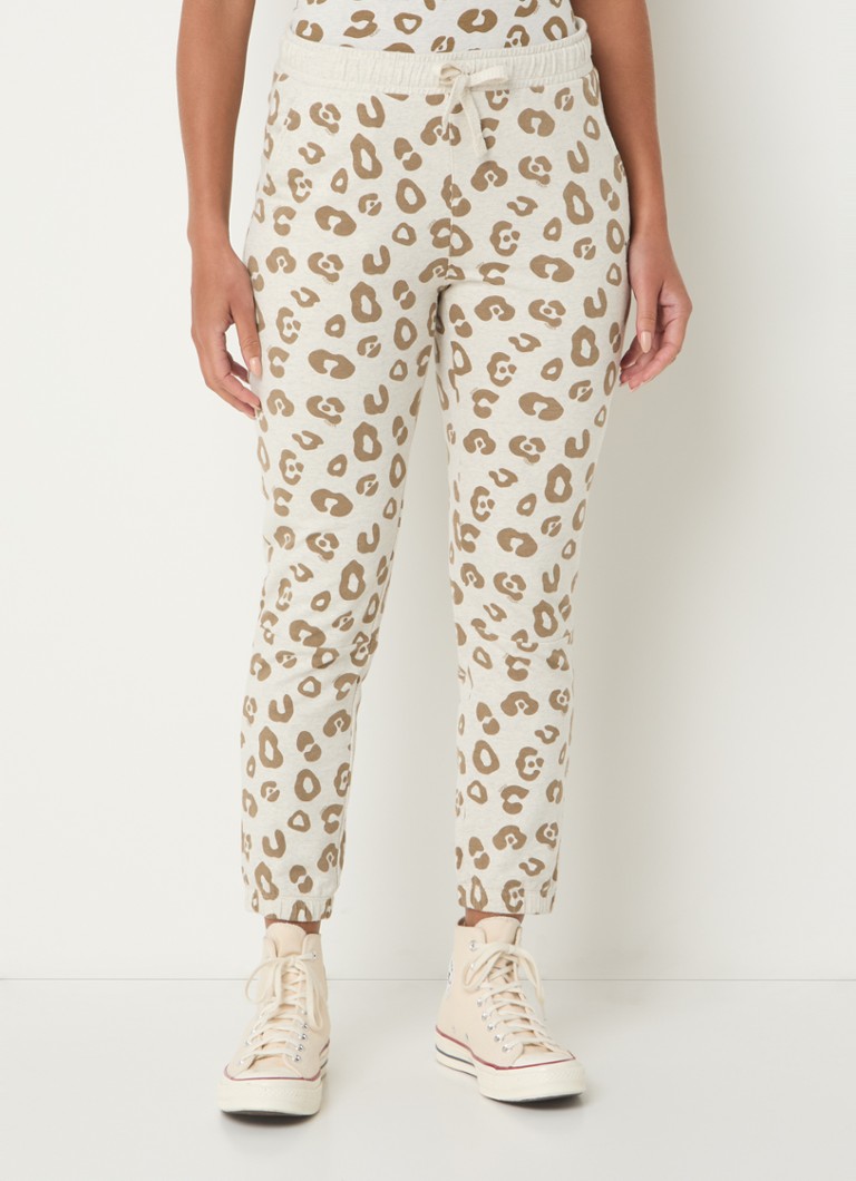 Pantaloni della tuta 10DAYS a vita media, affusolati e corti, in cotone biologico con stampa leopardata.