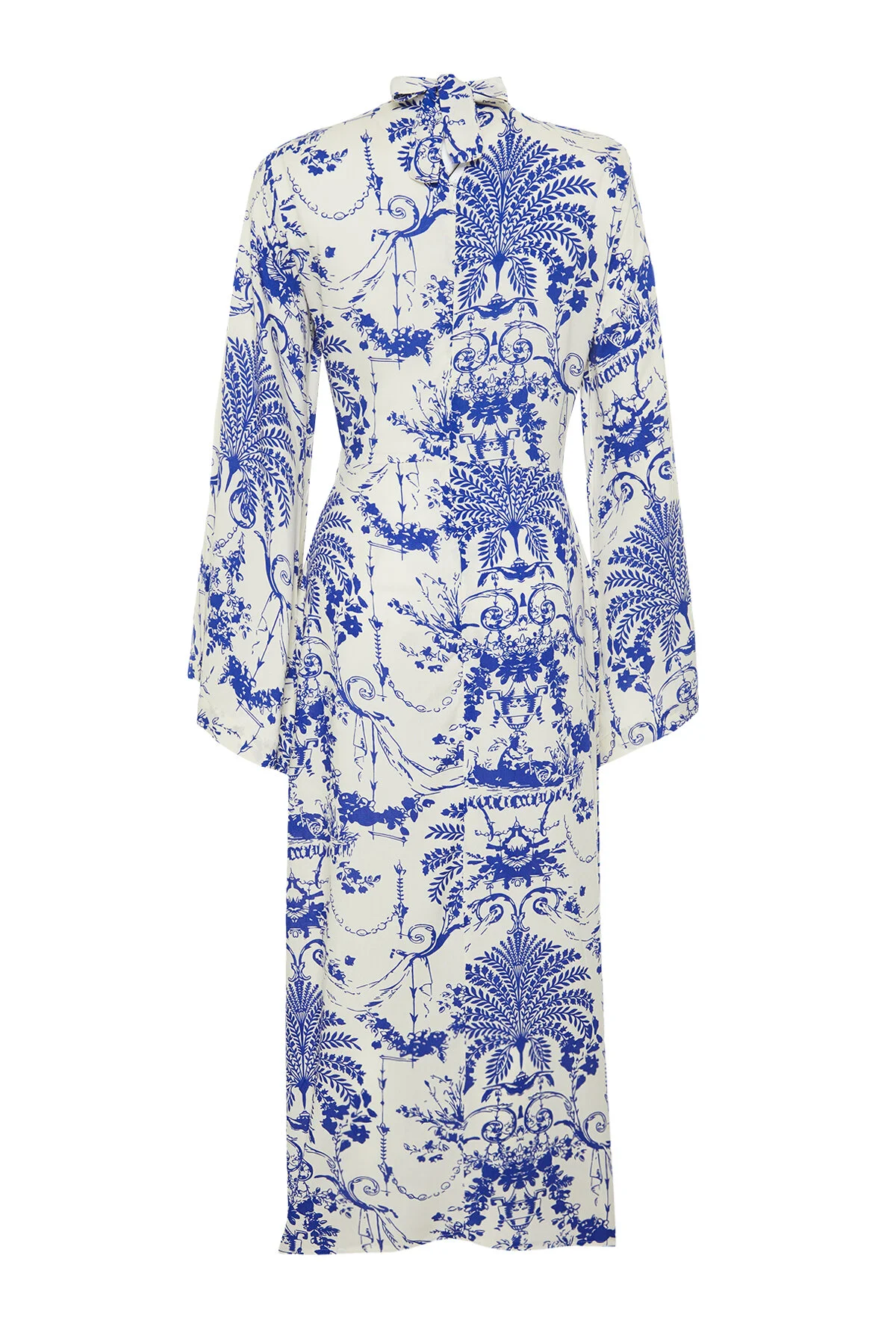Trendyol Modest  Marineblaues Kleid aus Viskosegewebe mit weiten Ärmeln und gemustertem Kragen TCTSS23EB00234
