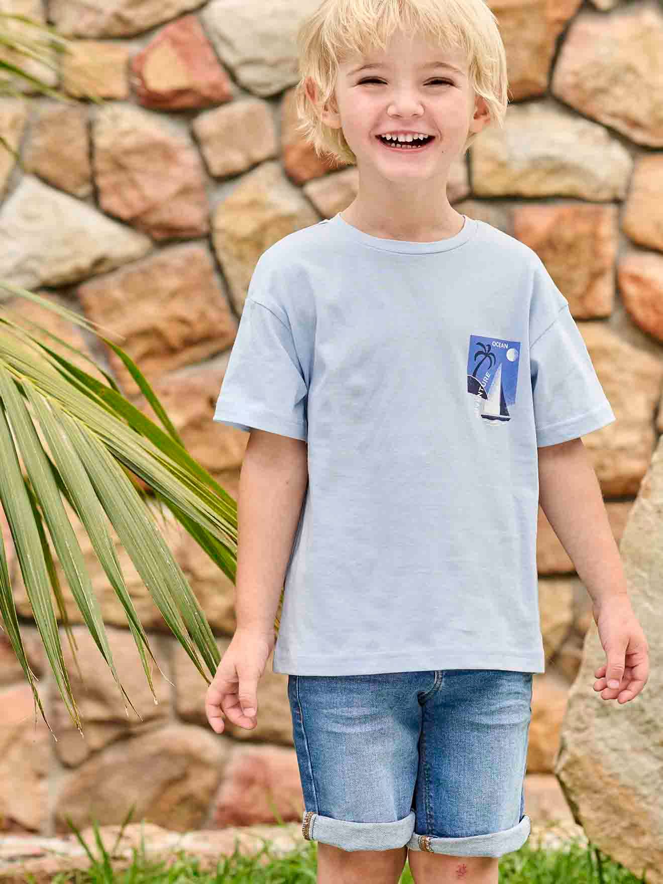 Vertbaudet Jungen T-Shirt mit Print hinten Oeko-Tex - himmelblau