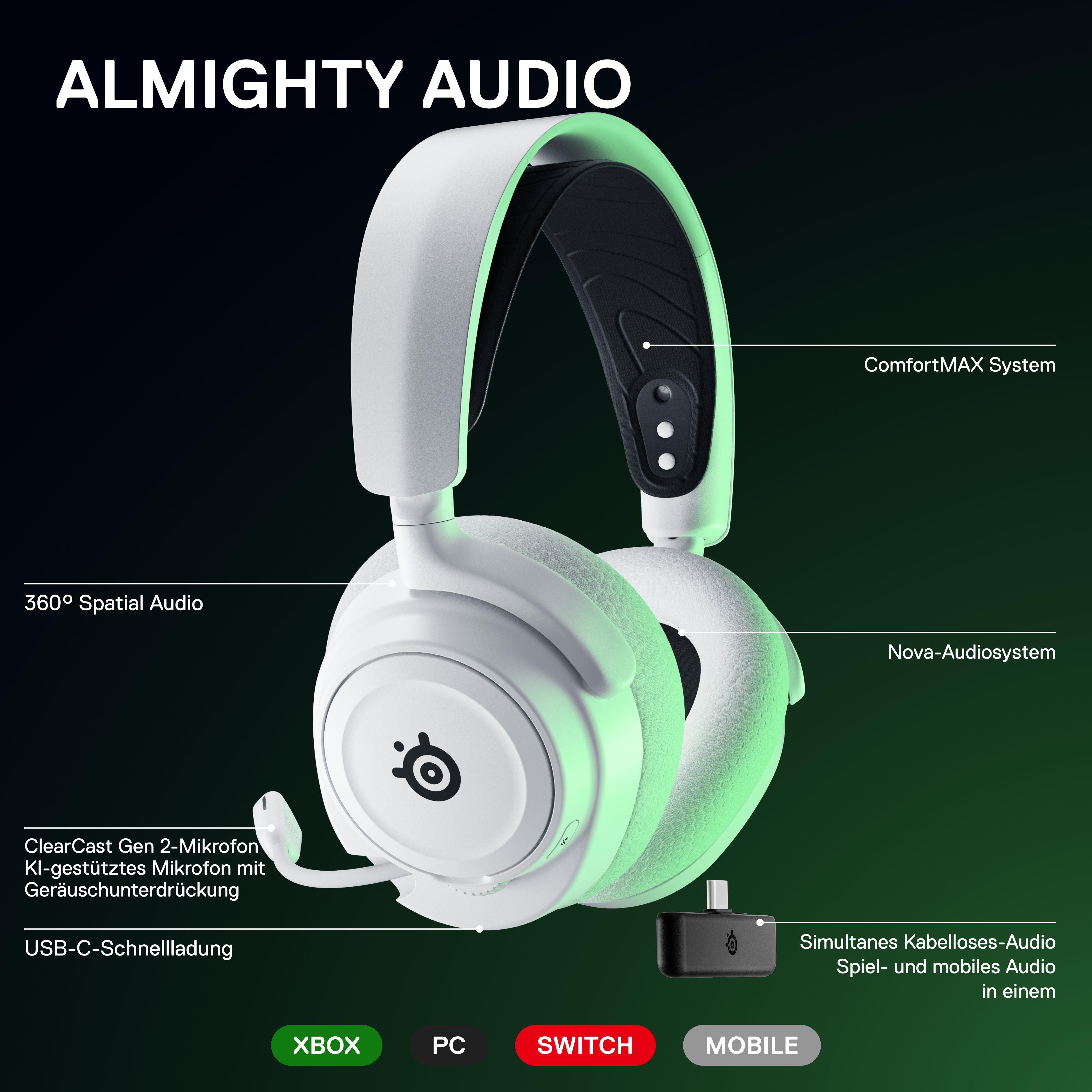 SteelSeries Arctis Nova 7X White Gaming-Headset (Noise-Cancelling)