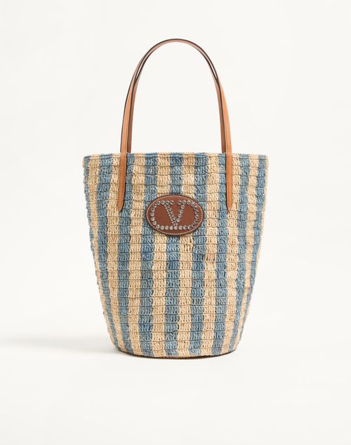 Bolsa de compras listrada de ráfia Valentino Garavani