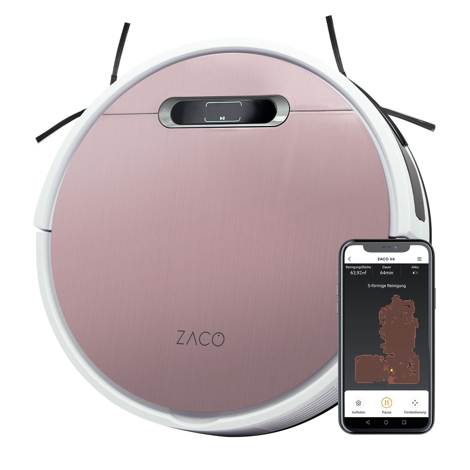 ZACO Nass-Trocken-Saugroboter V6, 22 W, 600ml beutelloser Staubtank oder 1000ml Staubbeutel, mit Wischfunktion, SmartHome, App, Alexa, für Tierhaar & Allergiker