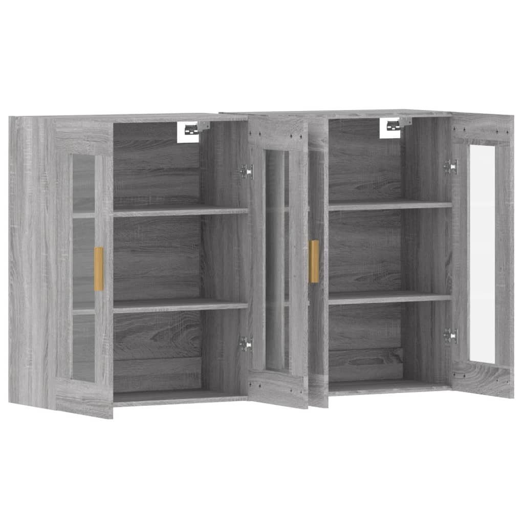 vidaXL Anrichte Wandschränke 2 Stk Grau Sonoma Holzwerkstoff Glas Vitrine Hängeschrank
