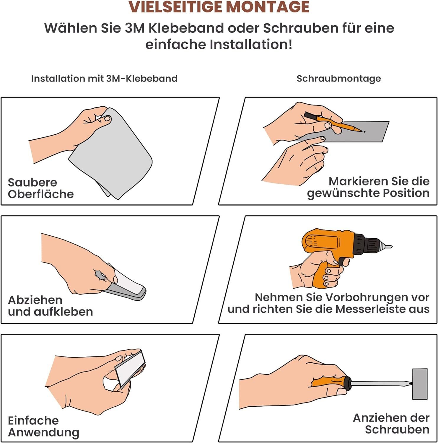 Exitoso Messerleiste - Magnetleiste Messer selbstklebend 40cm, Bombenfester Halt - Schwarzes Silikon