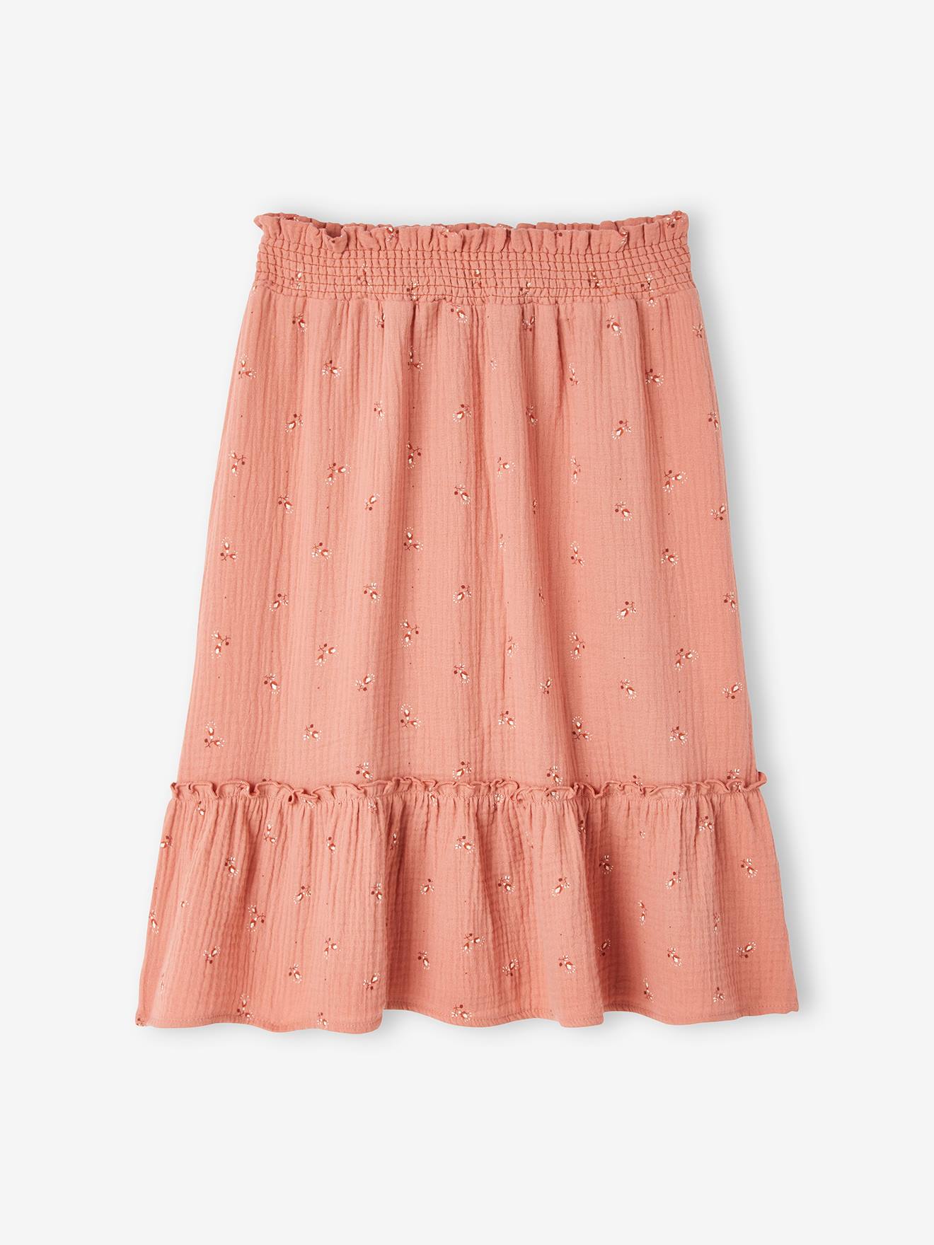 Vertbaudet Mädchen Maxirock mit Blumenprint, Musselin - altrosa bedruckt