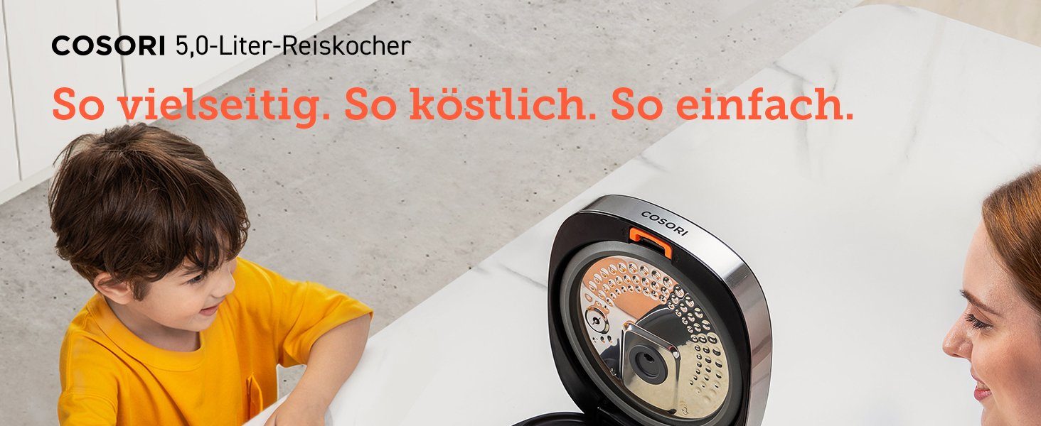 Cosori Multikocher CRC-R501-KEU + Zubehör, 970,00 W, 5,00 l Schüssel,Reis und Getreide, kochen, dämpfen, backen, Suppen, warmhalten, Timer