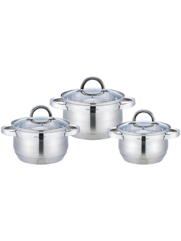 Cheffinger 6-tlg Edelstahl Kochtopfset Induktion Gastronomie in Silber günstig kaufen onesize