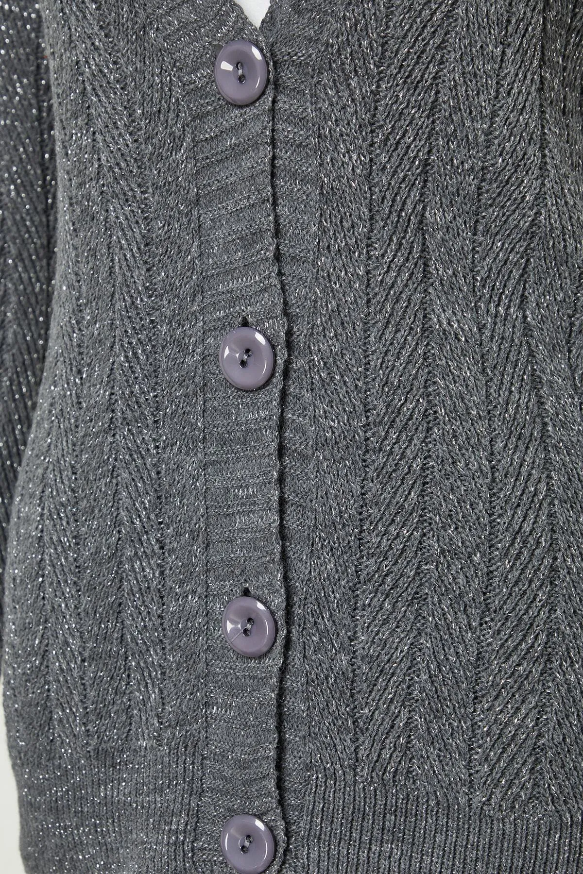 Trendyol Collection  Anthrazit Glitzernder Rock-Cardigan Strickoberteil und -unterteil Set TWOAW24AU00090