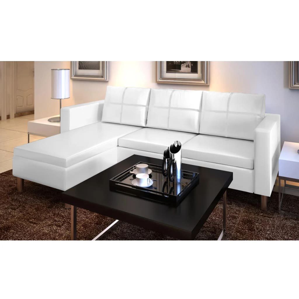 vidaXL Sofa Modulsofa 3-Sitzer Kunstleder Weiß