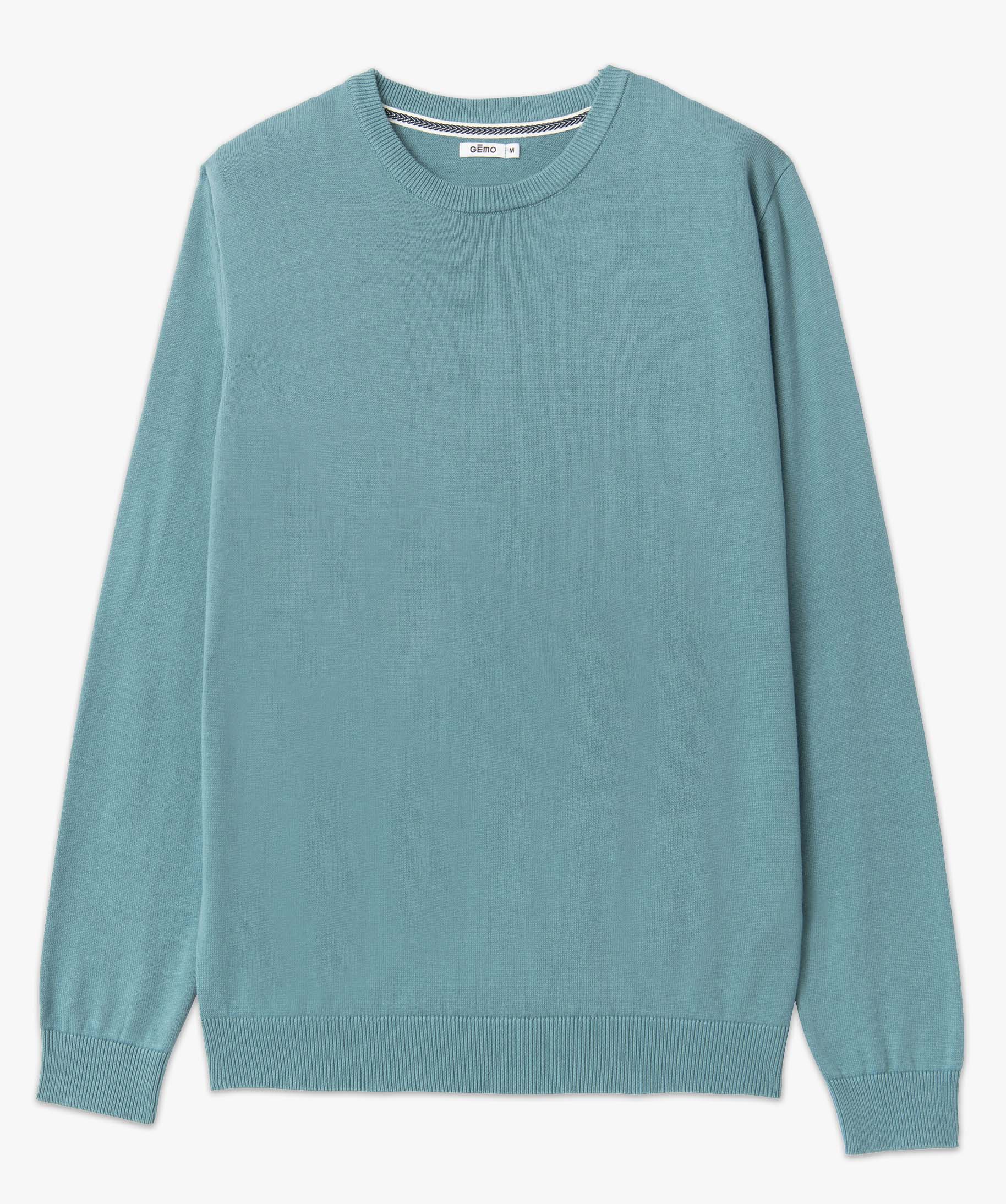 Pull homme à col rond en coton bleu | GEMO
