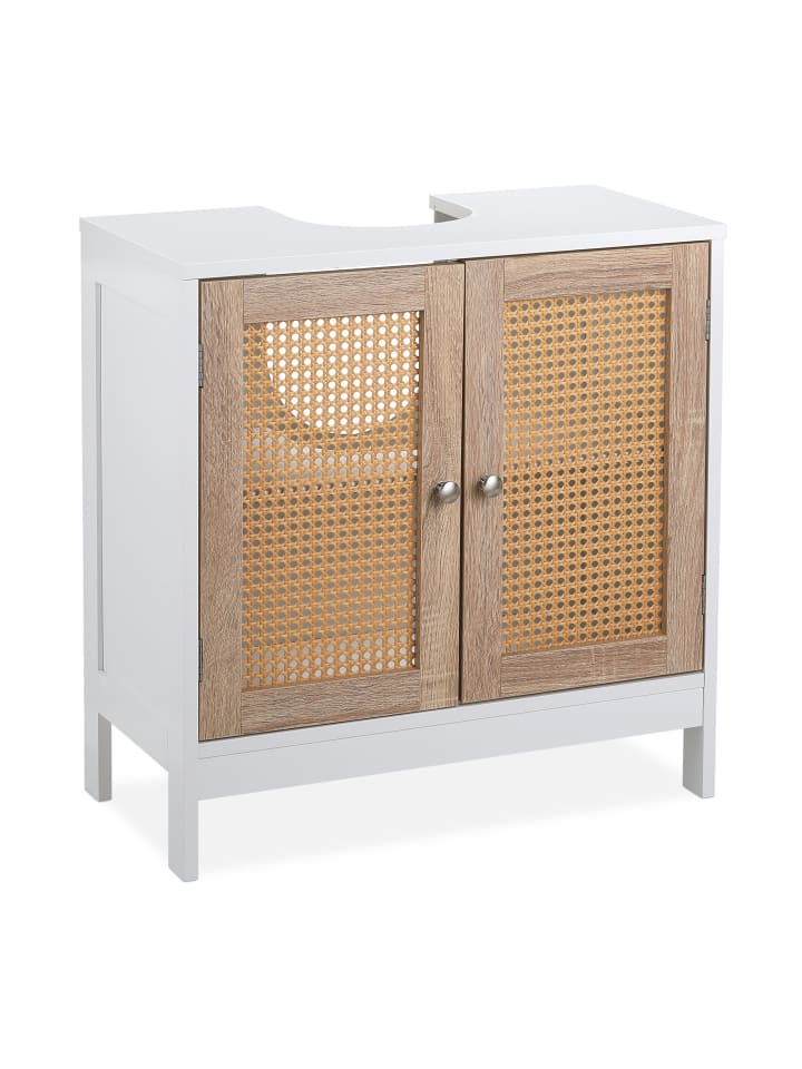 relaxdays Waschbeckenunterschrank in Weiß/ Natur - (B)60 x (H)61,5 x (T)30 cm günstig kaufen onesize