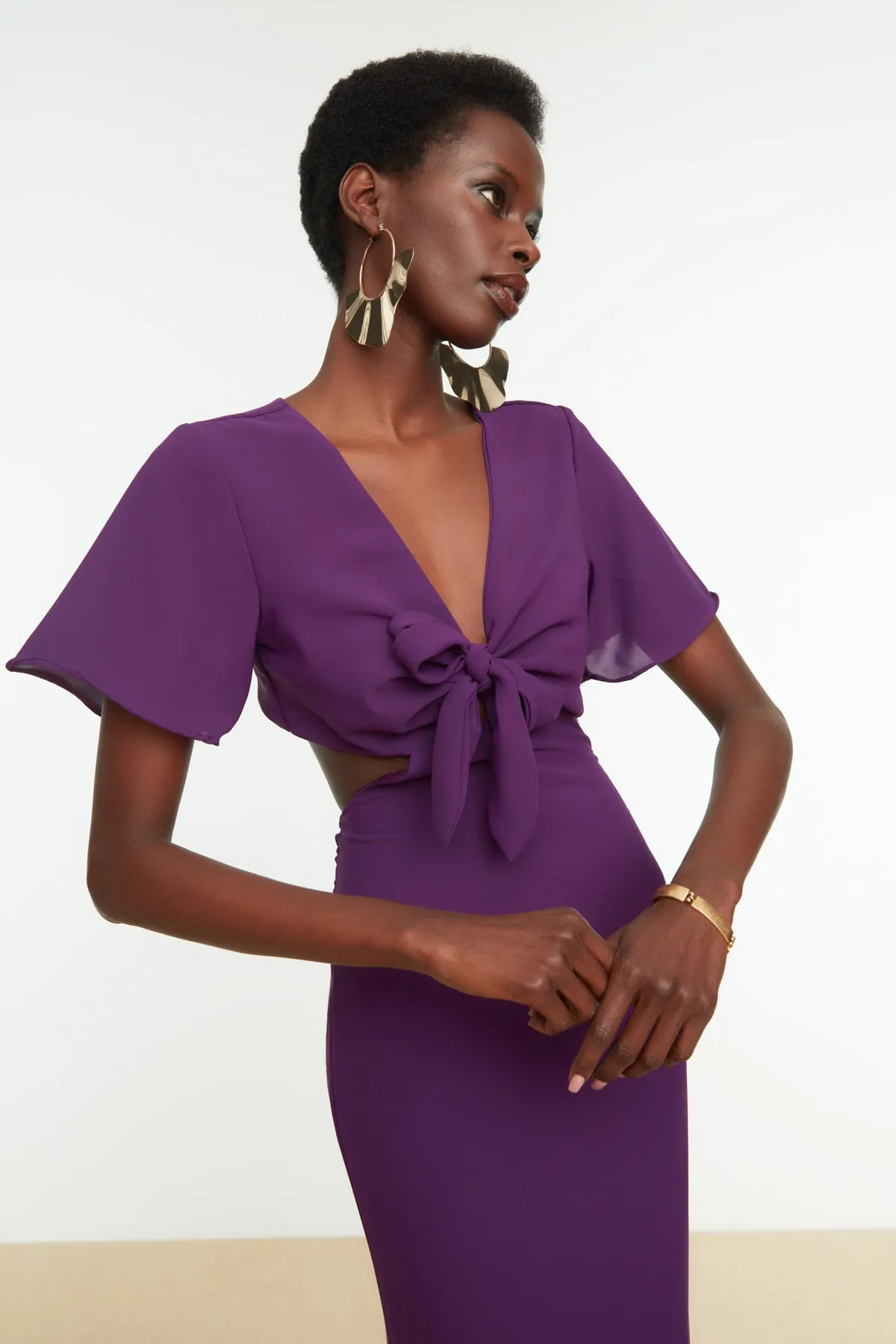 Trendyol Collection  Lila gebundenes, gewebtes, elegantes Abendkleid TPRSS22EL0969