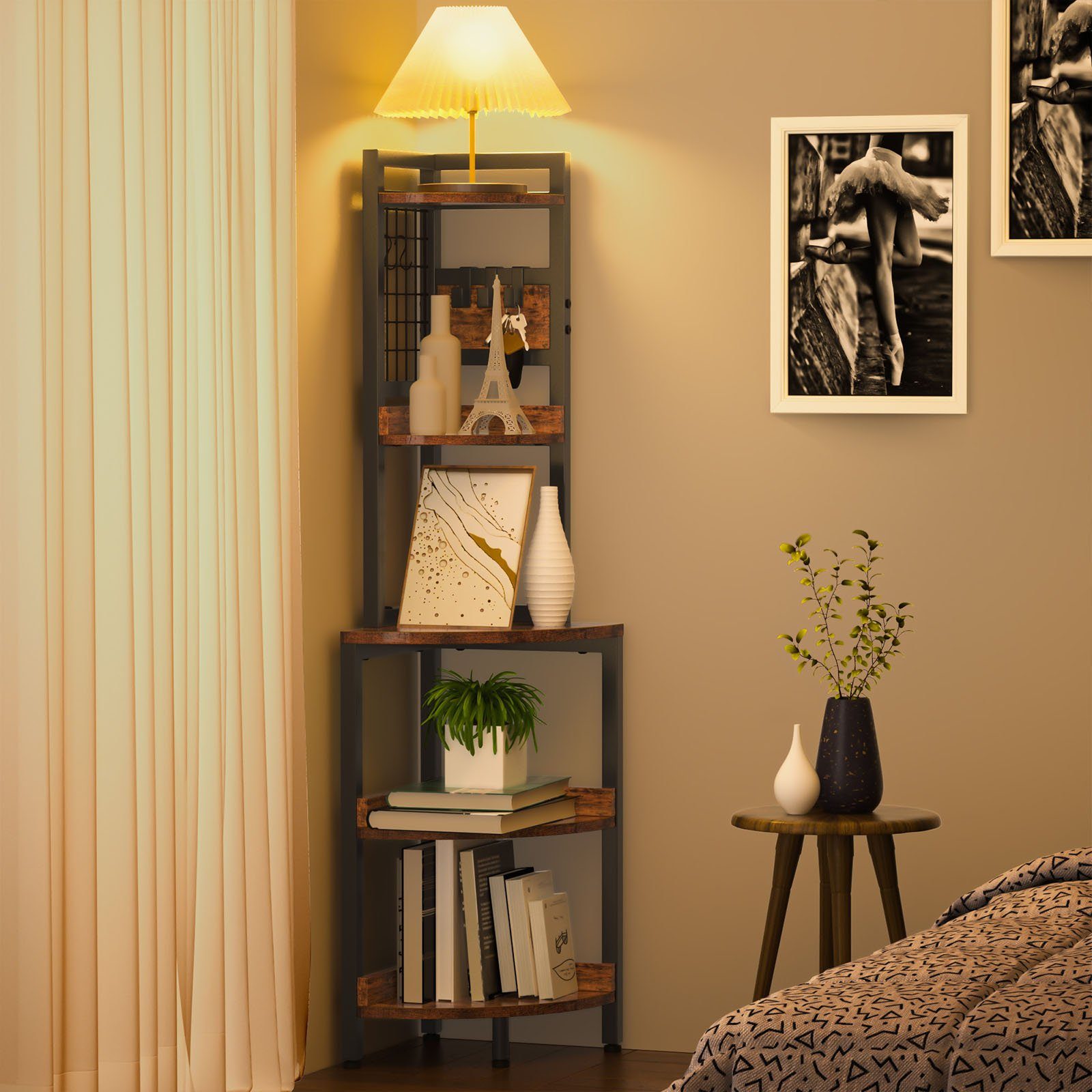 Dripex Eckregal Bücherregal mit 5 Ebenen, Metallrahmen, 40x40x152cm