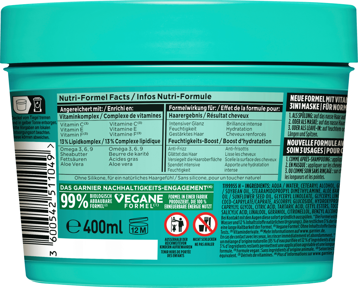Haarkur Aloe Vera Hair Food 3in1 Maske, 400 ml