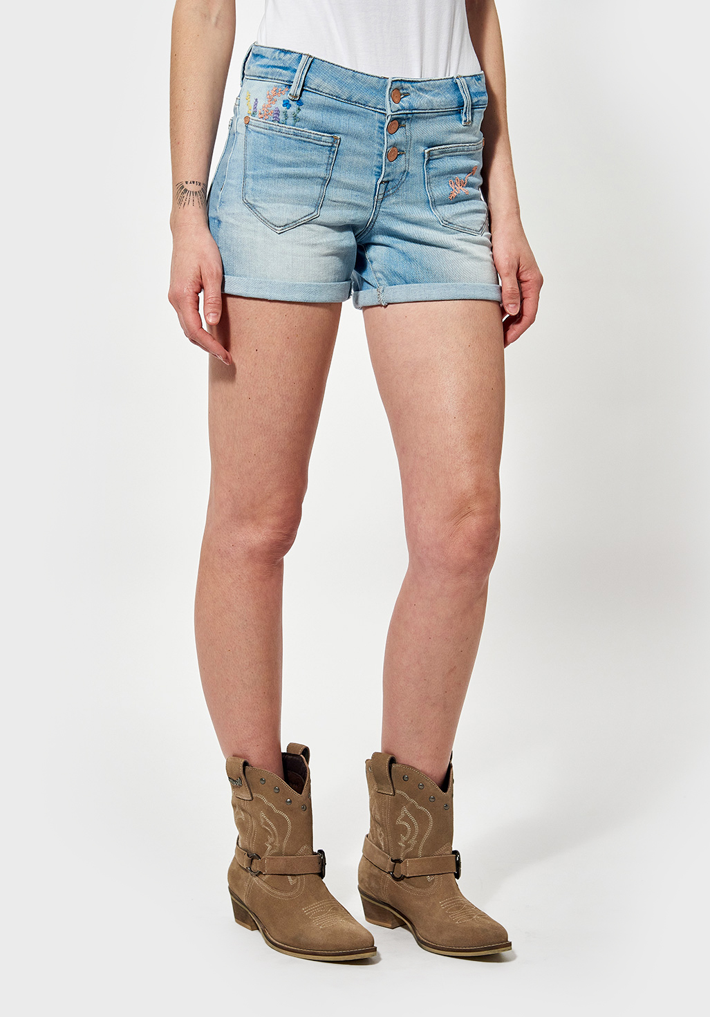 LALIF  Short en jean slim femme avec broderie