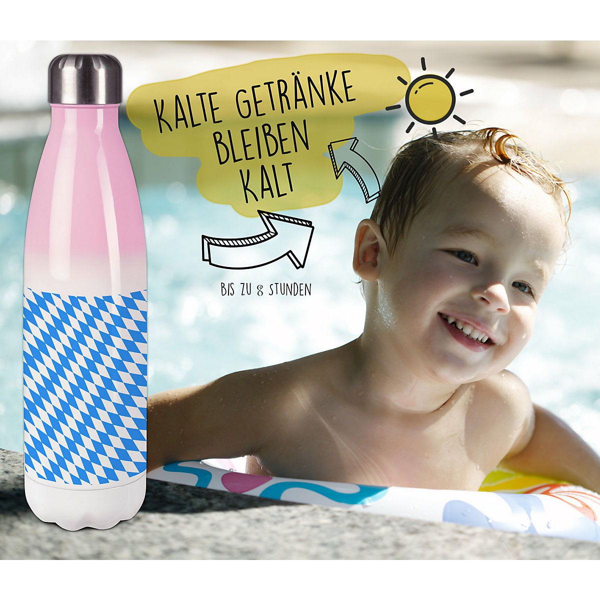 Edelstahl Kinder Thermoflasche / Trinkflasche bunt Bayern Spülmaschinenfest, Auslaufsicher, Bruchfest, Doppelwandig, Für Heißgetränke geeignet, Mit Deckel, Isoliert
