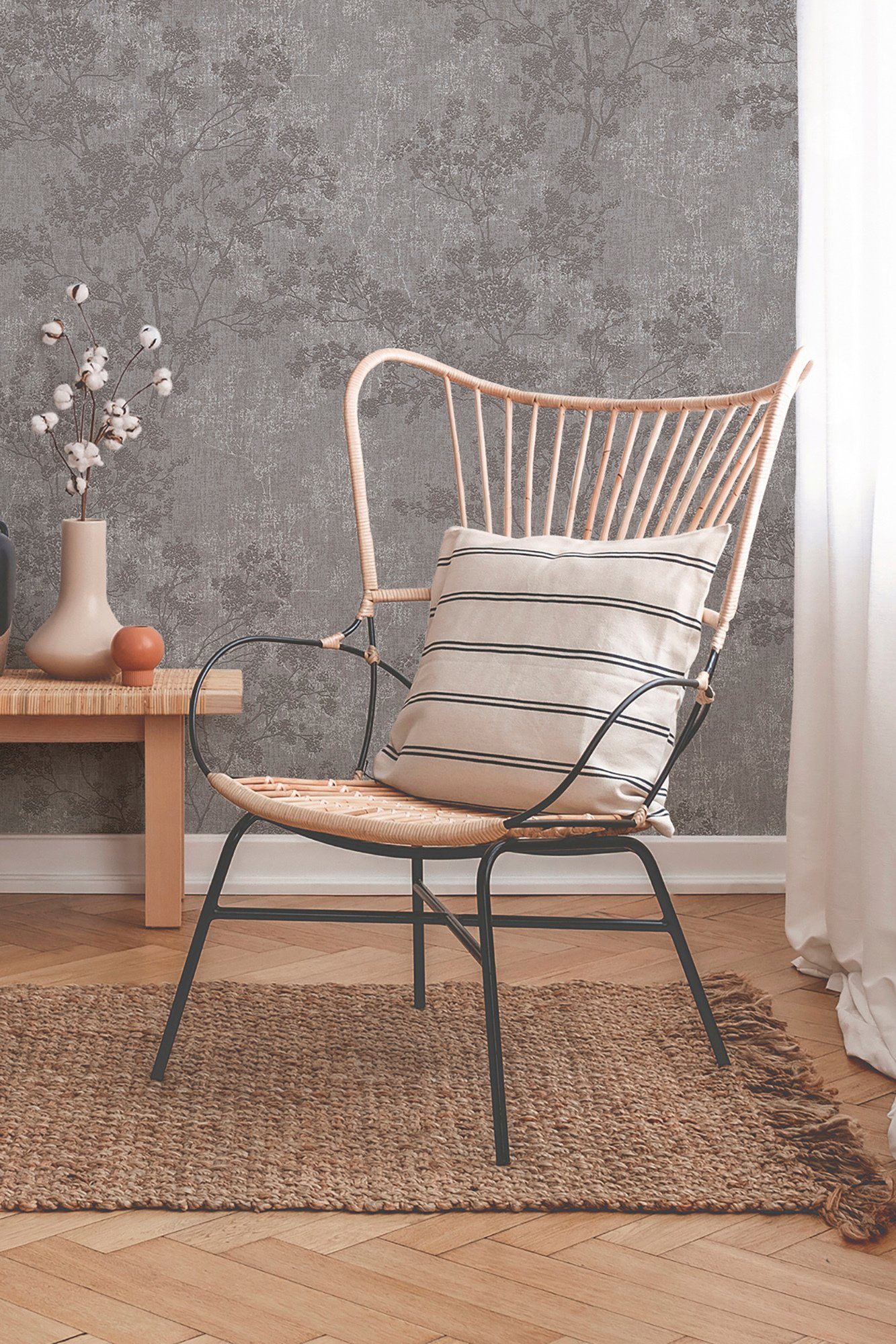 living walls Vliestapete New Walls Cosy & Relax in Ast Optik, strukturiert, floral, Florale Tapete Wald