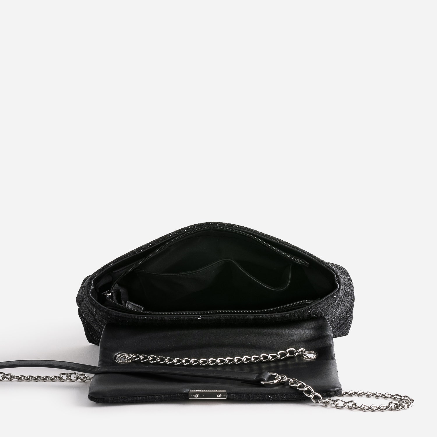 Sac TEXTO noir textile façon tweed pailleté