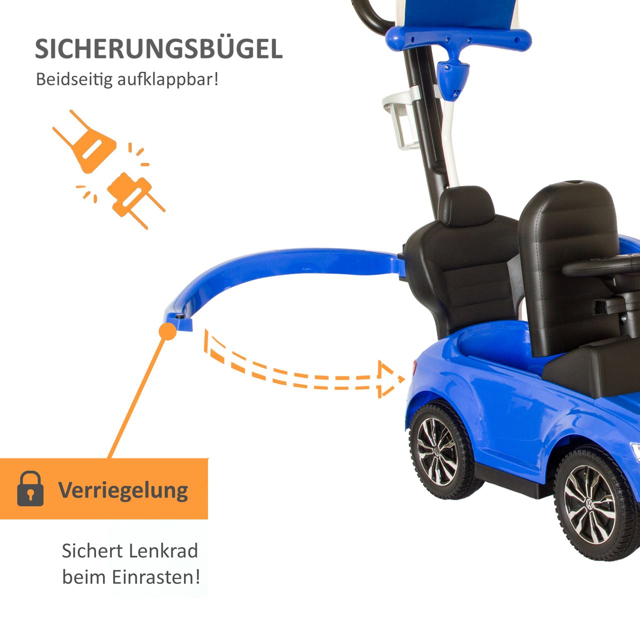 Lemodo VW Rutscherauto mit Schiebestange, Rutscherfahrzeug ab 1 Jahr, blau