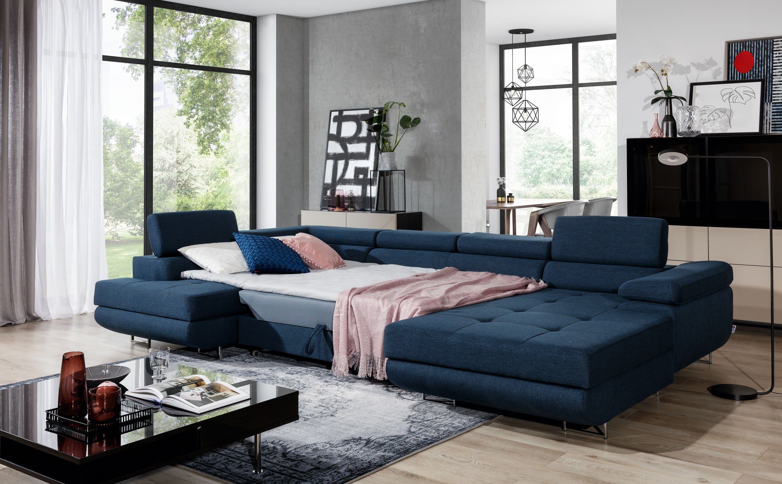Best for Home Ecksofa Rodrigo, mit Bettfunktion, Bettkasten und verstellbaren Kopfstützen