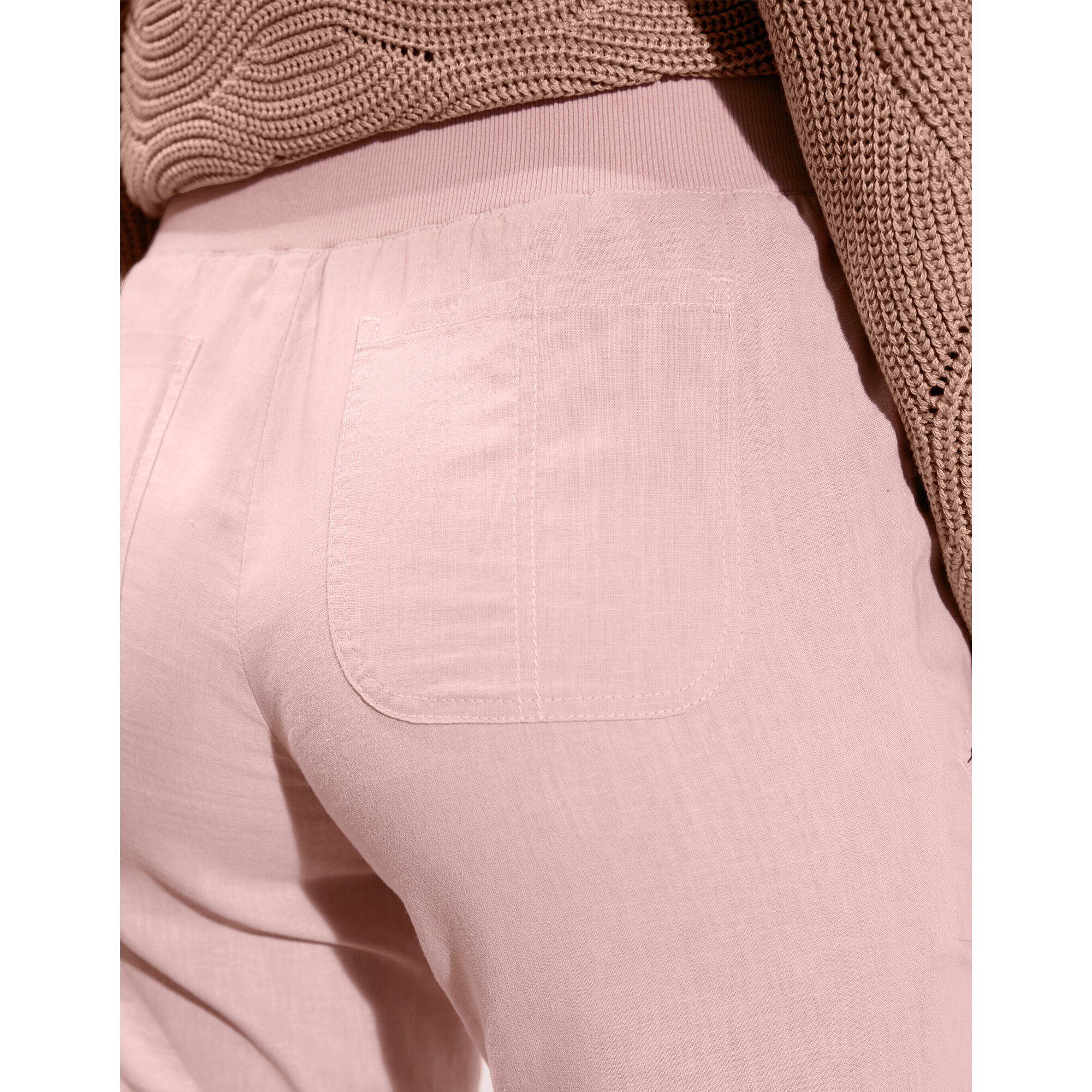 Pantalon coupe droite 7/8ème taille élastiquée, lin coton