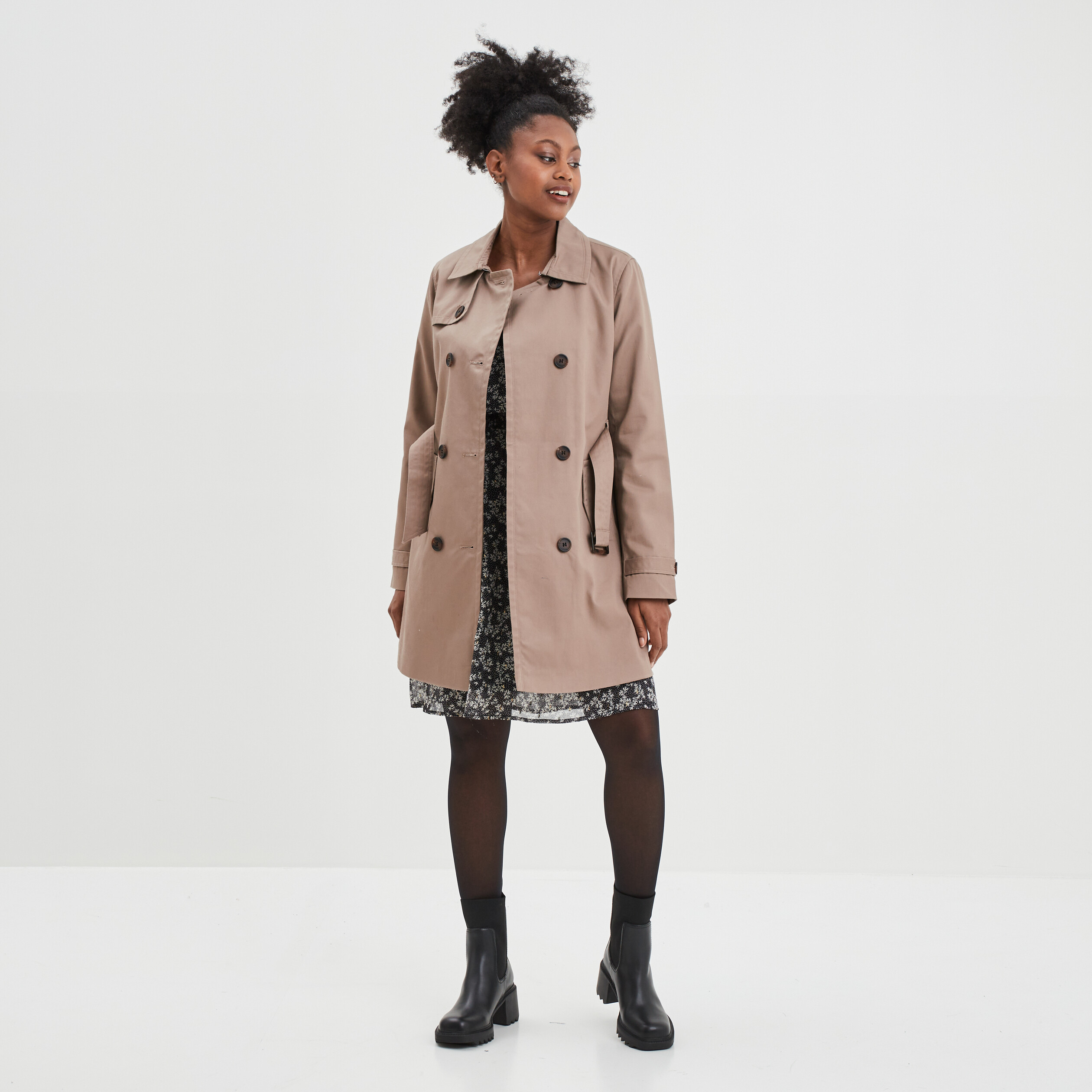 Trench mi-long ceinturé ajusté marron femme | La Halle
