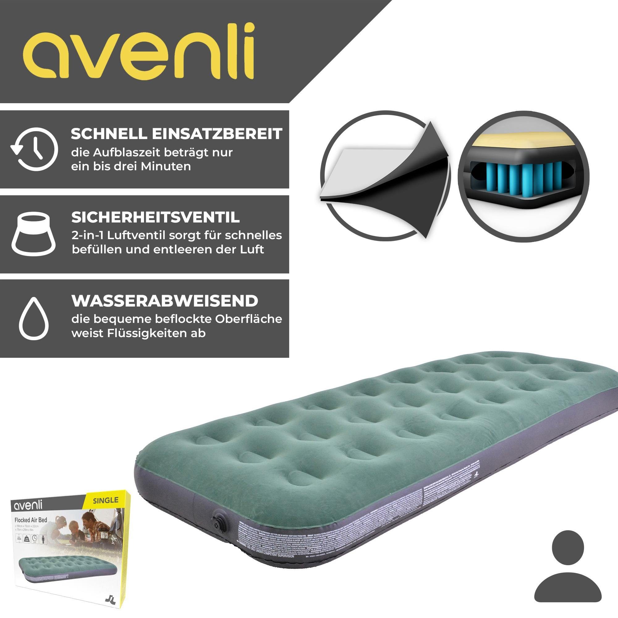 Avenli Luftbett Campingbett olivgrün 191x73x22 cm, (EInzelpack), Gästebett mit beflockter Oberfläche