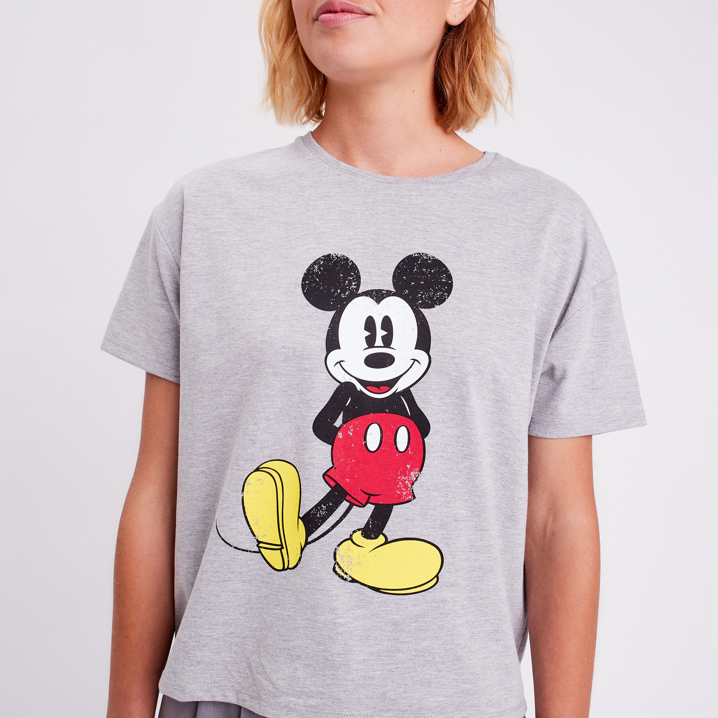 T-shirt manches courtes Mickey gris clair femme | Cache Cache