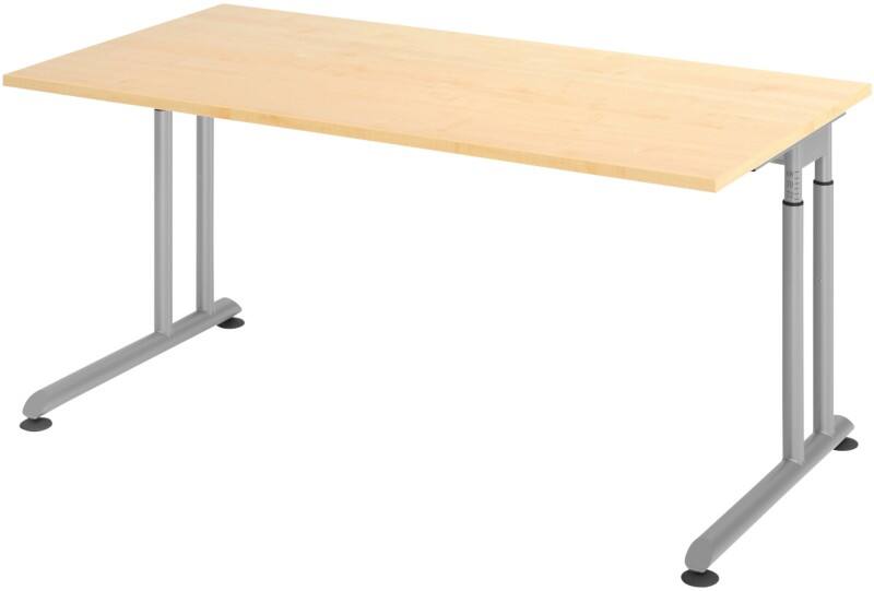 Hammerbacher Höhenverstellbarer Sitz-Stehschreibtisch Rechteckig Metall, Holz Silber C-Fuß 1600 x 800 x 820 mm