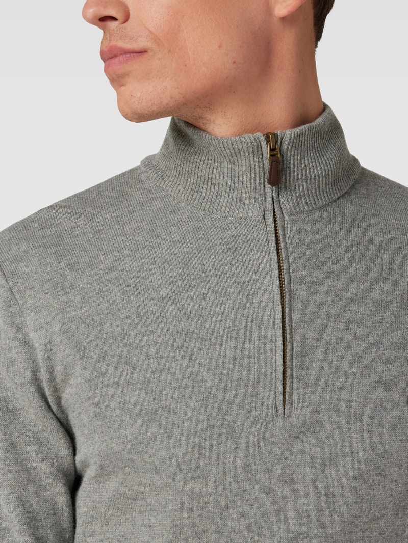 Strickpullover aus Wolle mit Logo-Stitching in mittelgrau