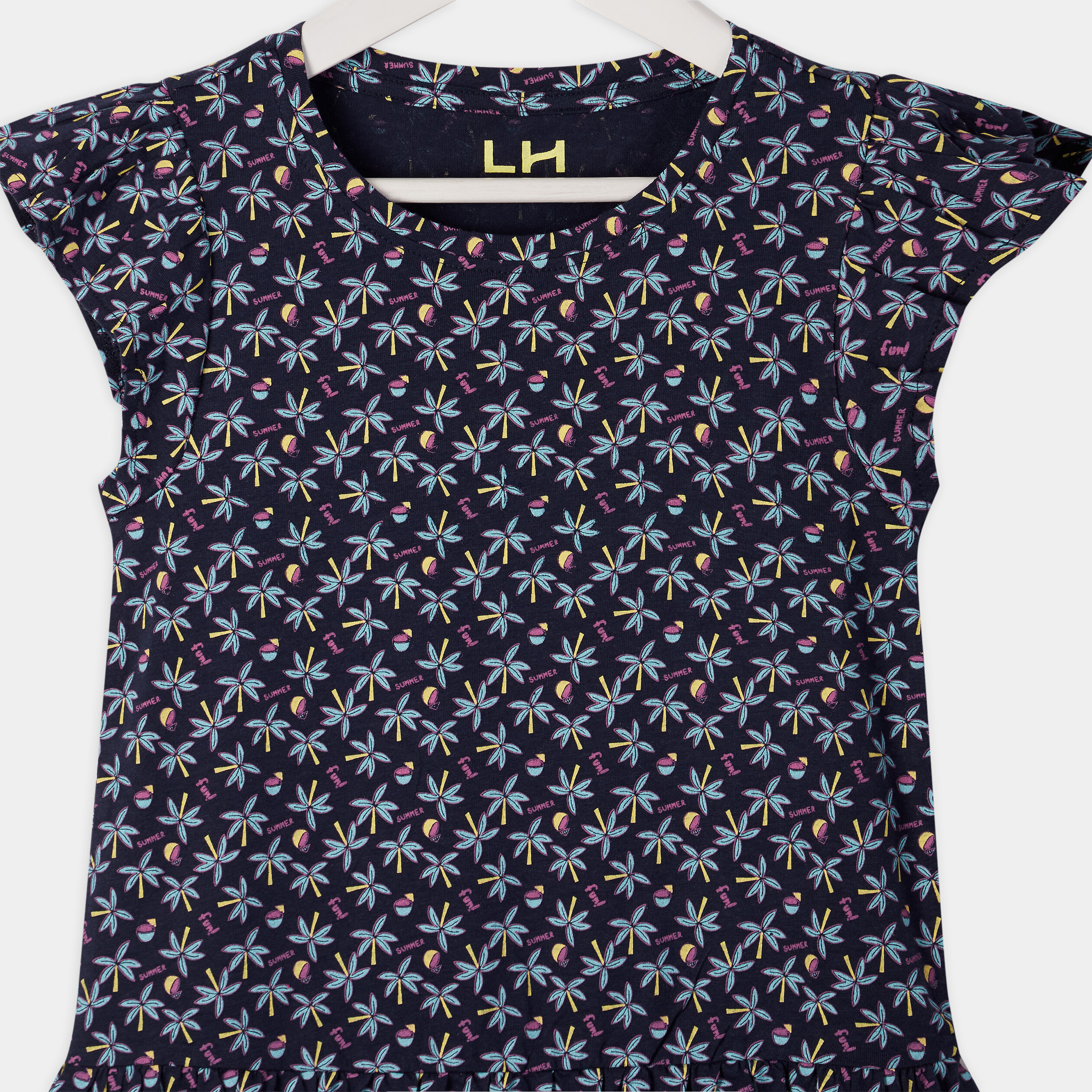 Robe courte évasée à volants bleu marine fille | La Halle