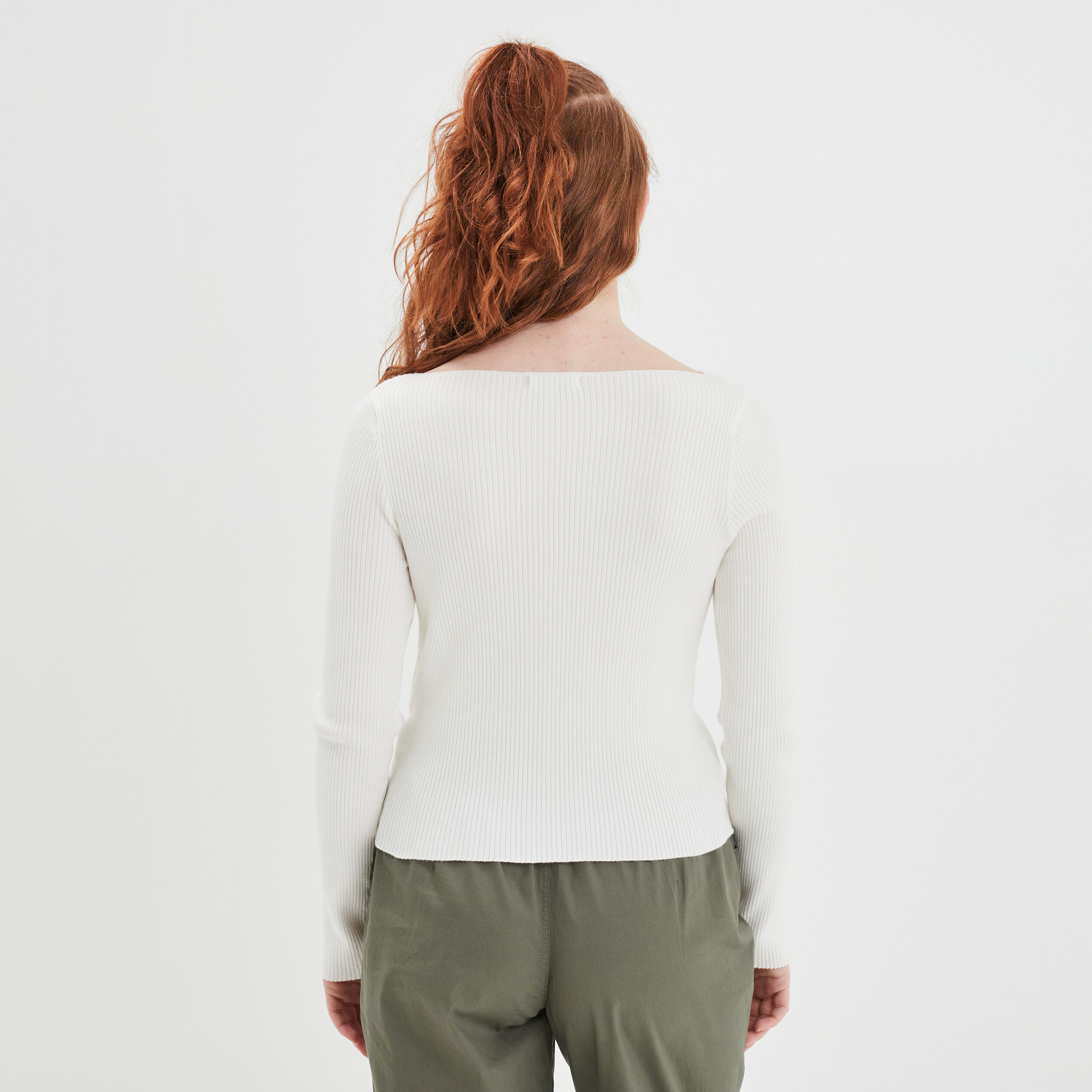 Pull côtelé court col bateau Creeks blanc femme | La Halle