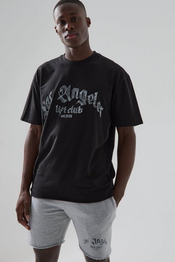 Man Active T-Shirt mit Los Angeles Lift Club Print