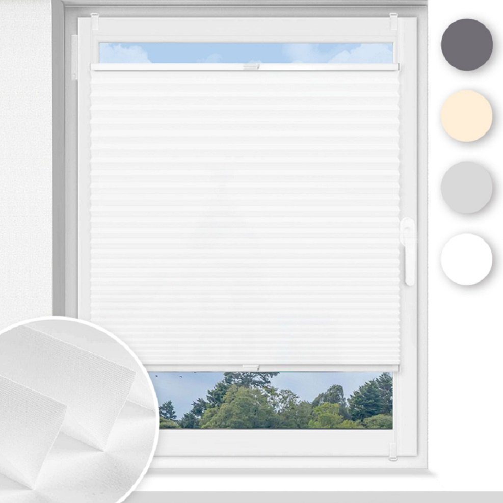 Plissee ohne Bohren Klemmfix, Sichtschutz und Sonnenschutz, OUBO, Lichtdurchlässig Rollo für Fenster & Tür, Klemmfix, mitgelieferten, verstellbaren Klemmträger