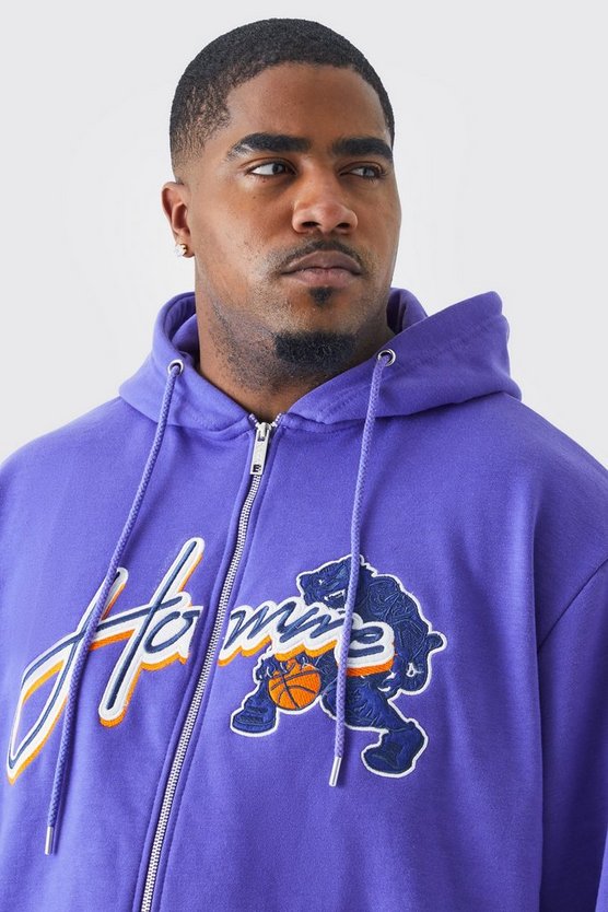 Plus kastiger Homme Hoodie mit Reißverschluss