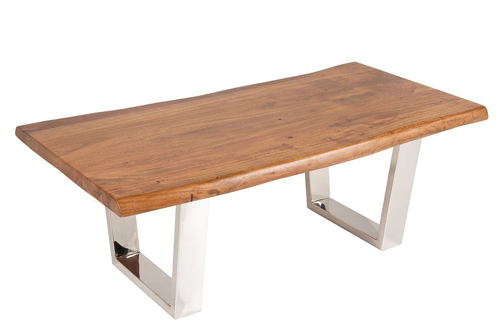 riess-ambiente Couchtisch MAMMUT 110cm honigfarben / silber (Einzelartikel, 1-St), Wohnzimmer · Massivholz · Baumkante · Edelstahl · Industrial