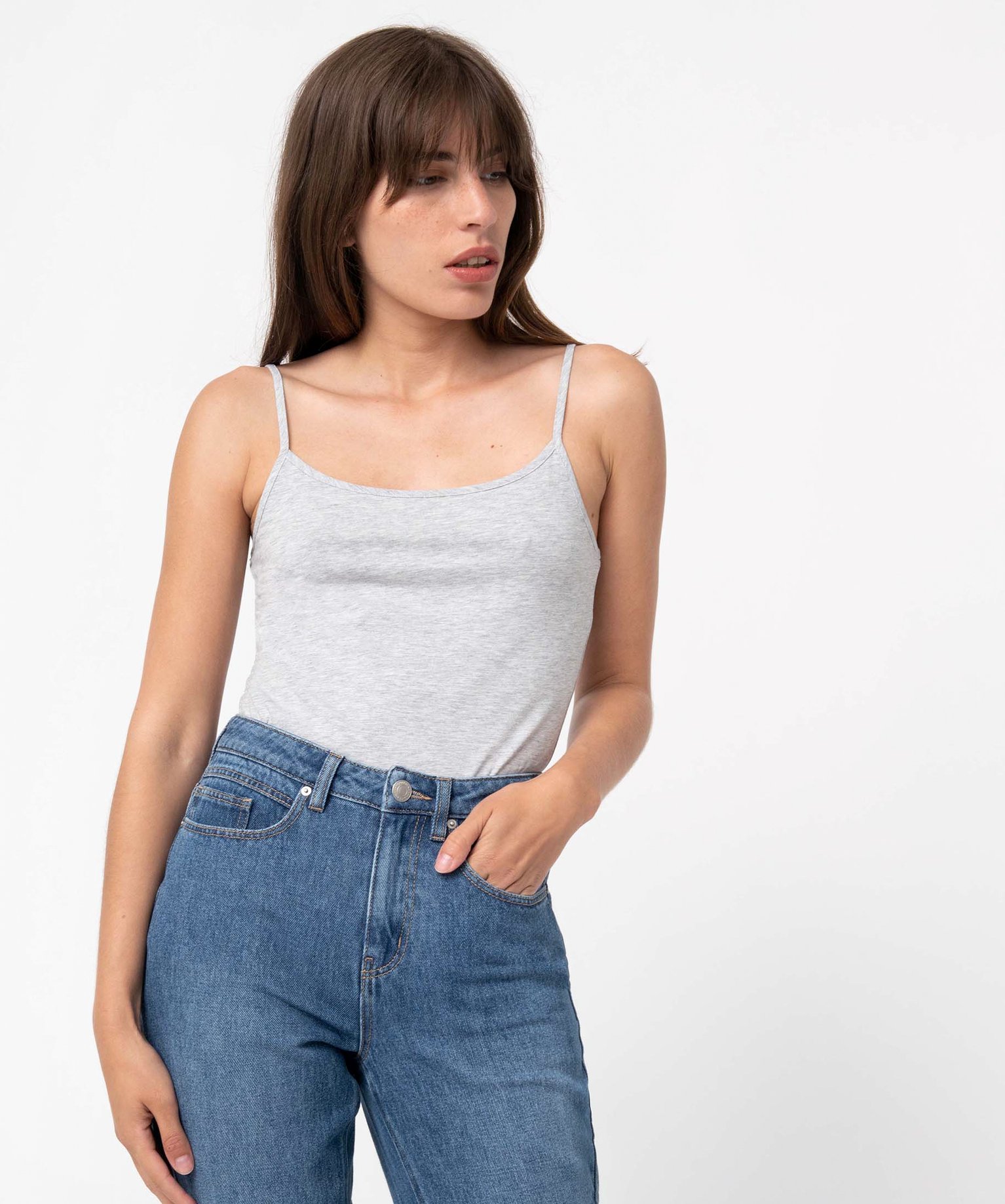 Débardeur femme uni à fines bretelles gris clair | GEMO